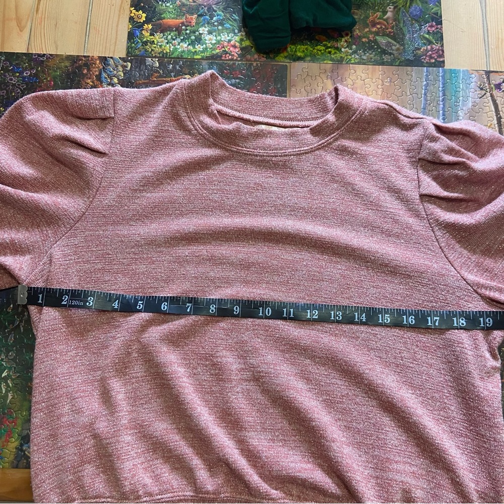 Band of Gypsies Irene Pink Metallic Knit Puff Shoulder Pullover Sweatshi… - Picture 4 of 7